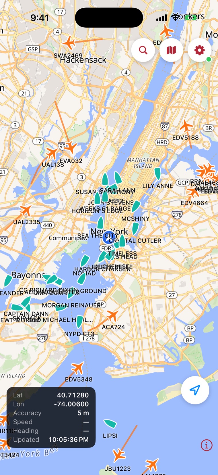 Cielos mobile live map