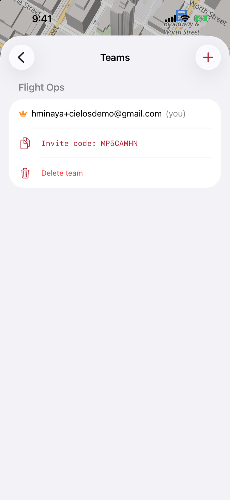 Cielos mobile teams screen