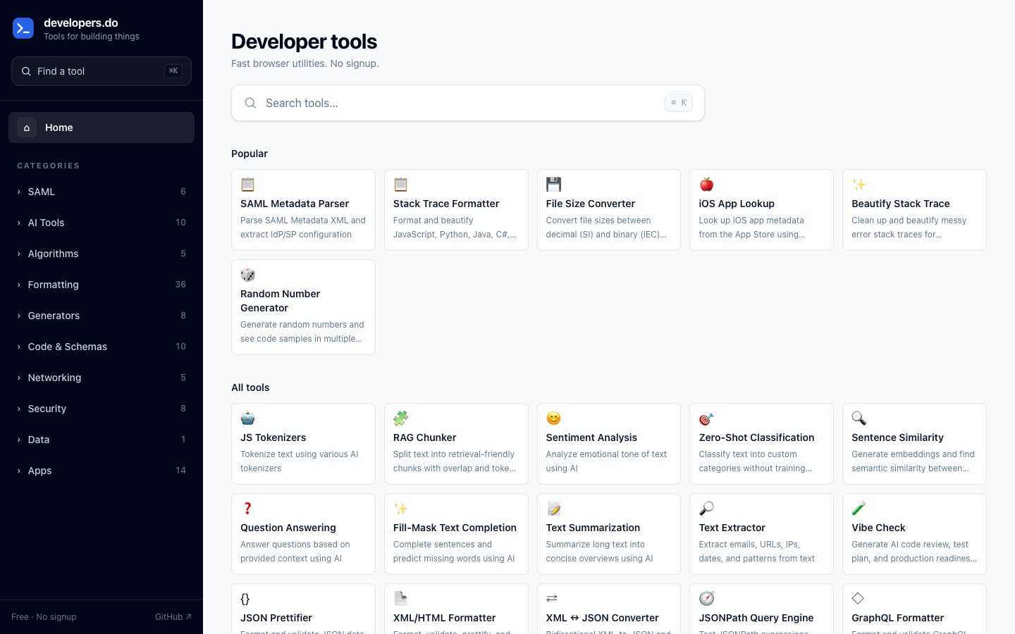 developers.do browser utility dashboard