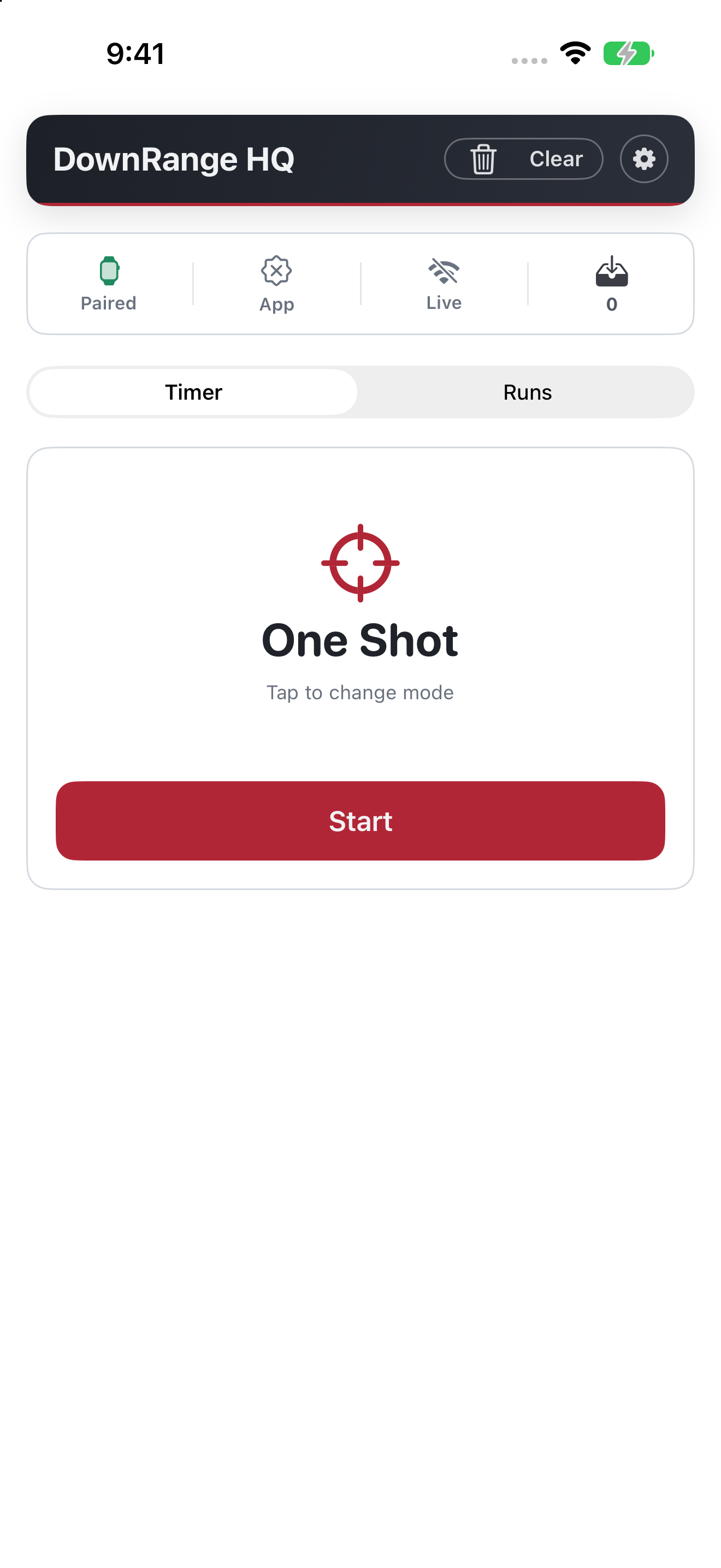 DownRangeHQ Shot Timer screen