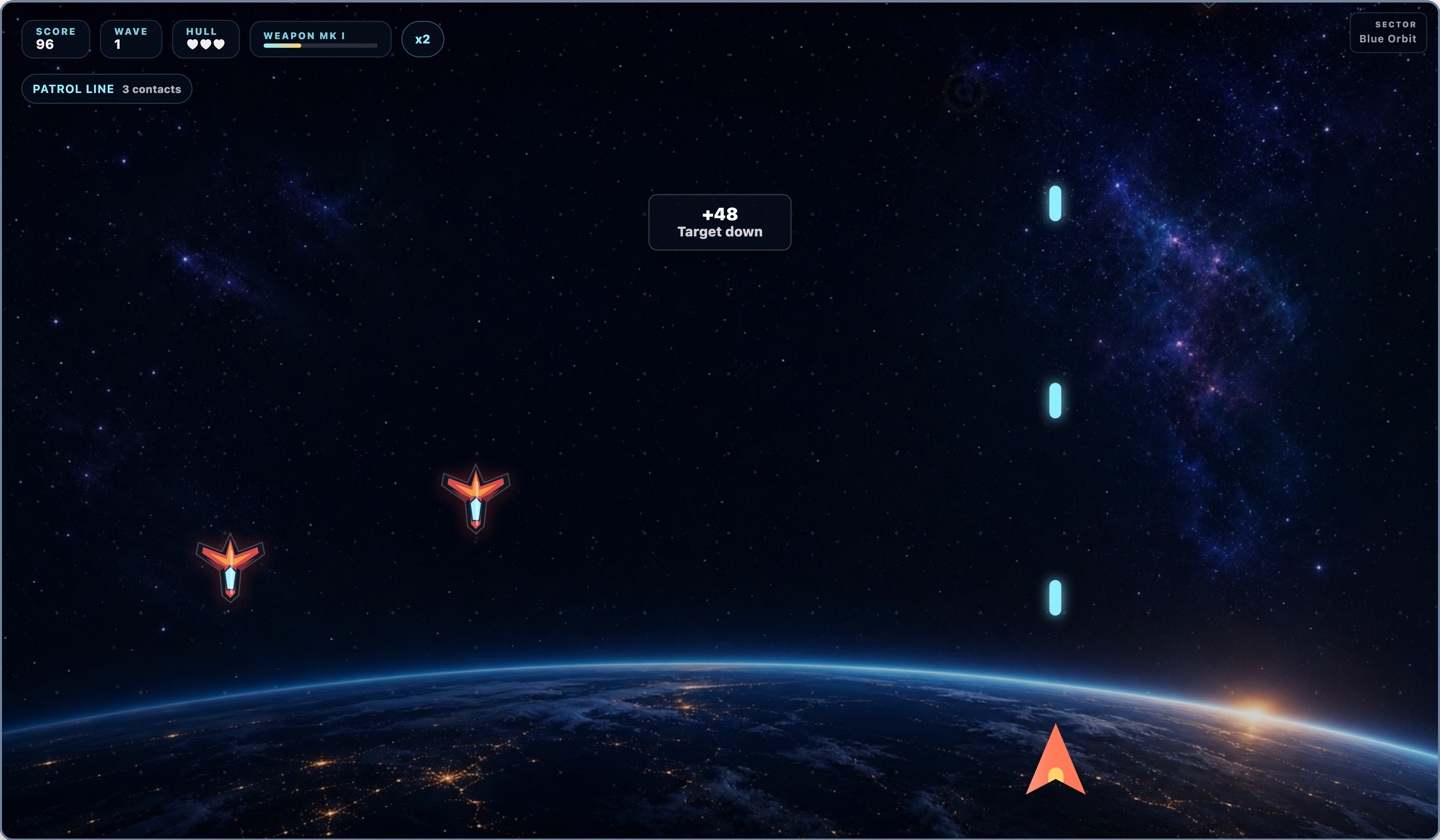 Space Shooter gameplay: fighters and laser fire over Earth's horizon