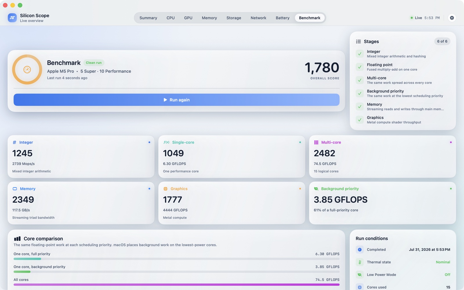 Silicon Scope benchmark results on Mac